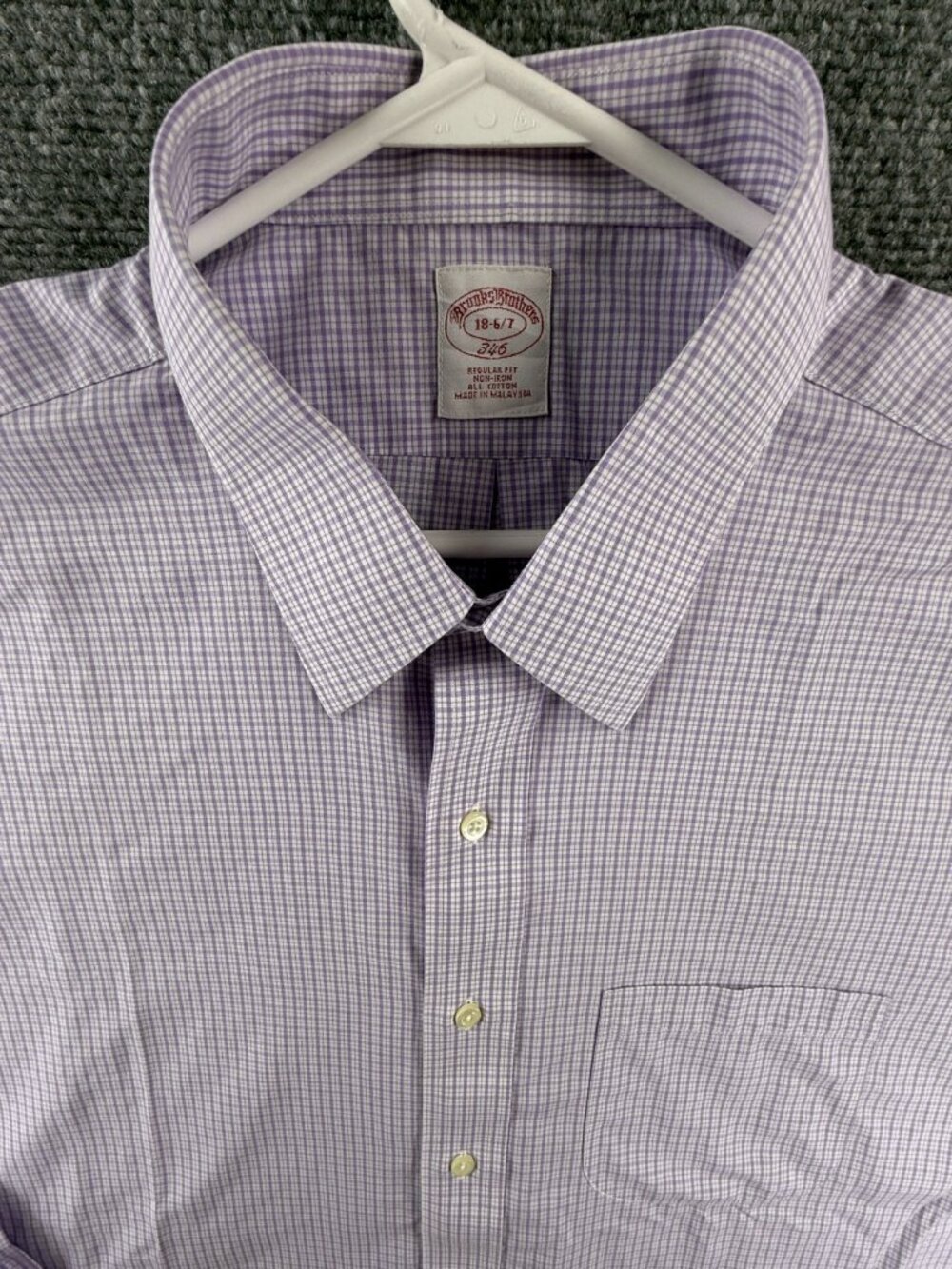 Brooks Brothers Cotton Check Non-Iron Point 18 36/37 Purple Button Up Mens Shirt